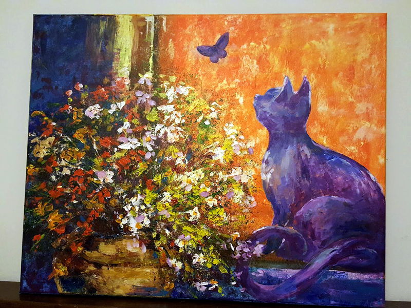 猫与蝶-24x30-Acrylic