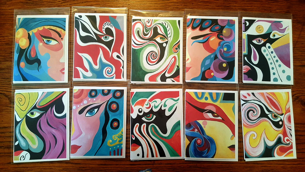 京剧脸谱抽象画明信片