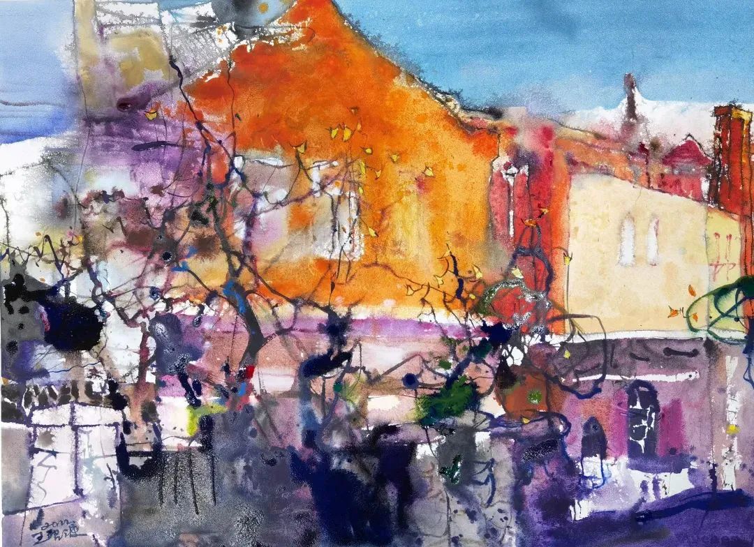 《红房子》 纸本水彩 74X52cm