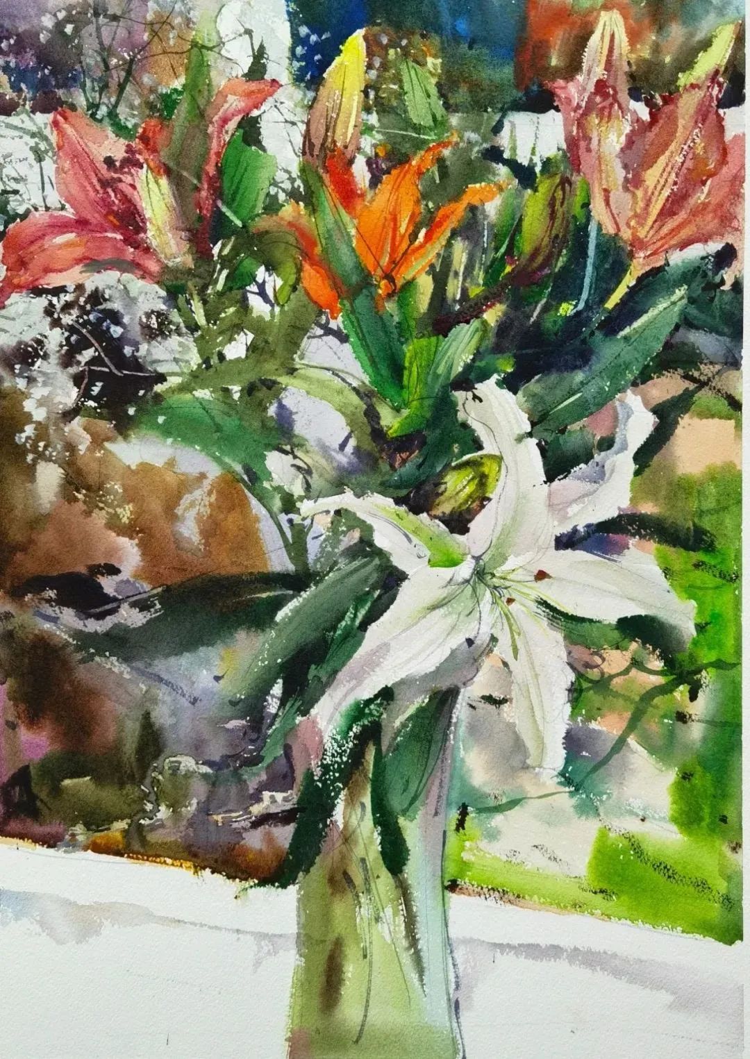 《百合》 纸本水彩 55X37cm