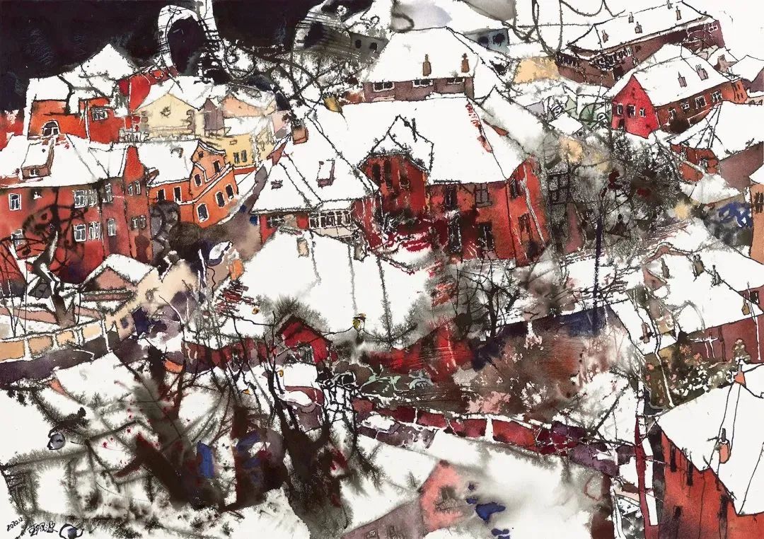 《雪城》 纸本水彩 77cmx109cm 2020年12月创作