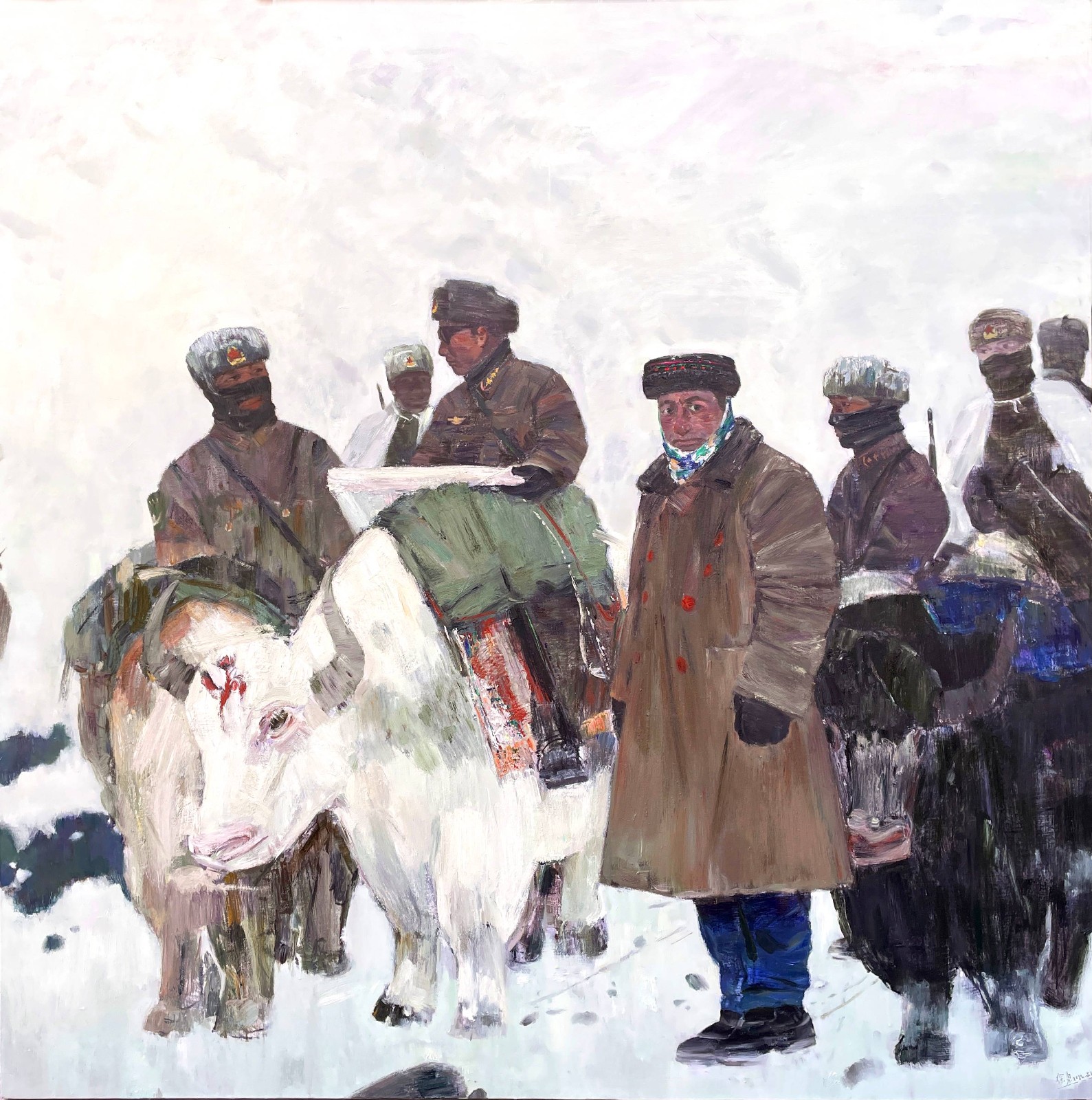 油画《花儿为什么这样红》150cmX150cm 2022年(1)