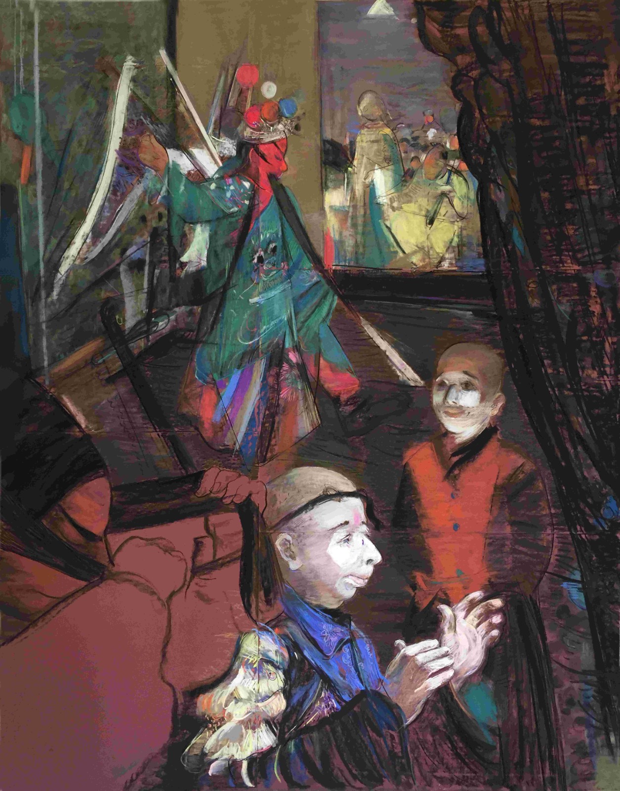 综合材料《大戏-父亲的唱腔》2019年徐勇160cmx140cm。(1)